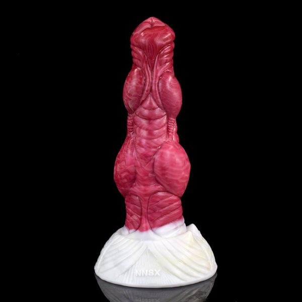 Fantasy Animal Dog Dildo with 4 Knots in Burgundy Marbling - 7.48 Inches